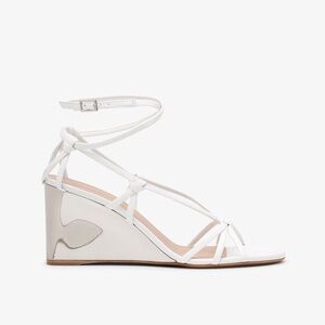 Chloé Rebecca Wedge Sandals White Leather Strappy Boho Metallic Lace-up EU 39
